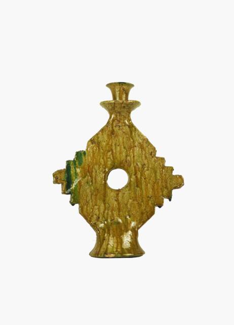 Mid-Season Sale Moroccan Ochre Glazed Tamegroute Large Gothic Abstract Candlestick Holder, Handmade Pottery, Authentic Craftsmanship - image 1