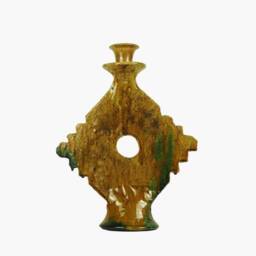 Mid-Season Sale Moroccan Ochre Glazed Tamegroute Large Gothic Abstract Candlestick Holder, Handmade Pottery, Authentic Craftsmanship - thumbnail 2