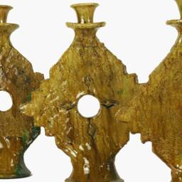 Mid-Season Sale Moroccan Ochre Glazed Tamegroute Large Gothic Abstract Candlestick Holder, Handmade Pottery, Authentic Craftsmanship - thumbnail 3