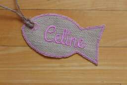 Fish Name Tag, Pet Stocking Burlap Name Tag, Custom Patch, Personalized, Embroidered, Christmas Stocking Gift Tag-4, 5, 6, 7, 8 Inches - thumbnail 1