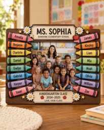 Personalized Teacher Class Photo Frame - Crayon Design, School Year Keepsake