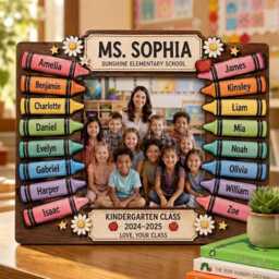 Personalized Teacher Class Photo Frame - Crayon Design, School Year Keepsake - thumbnail 4