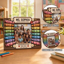 Personalized Teacher Class Photo Frame - Crayon Design, School Year Keepsake - thumbnail 3