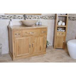Bathroom Vanity Unit Oak Modern Cabinet Wash Stand Travertine Top & Basin 1161T025T - thumbnail 2