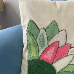 Handmade Punch Embroidered Pillow Cover Colorful Floral Decor - thumbnail 2