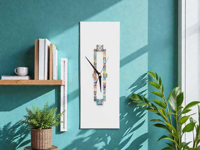 Handmade White Rectangle Mosaic Wall Clock - 40cm X 15cm Modern Home Decor - image 1