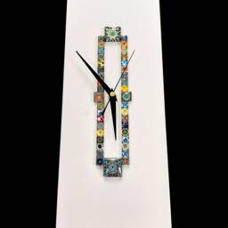 Handmade White Rectangle Mosaic Wall Clock - 40cm X 15cm Modern Home Decor - thumbnail 3