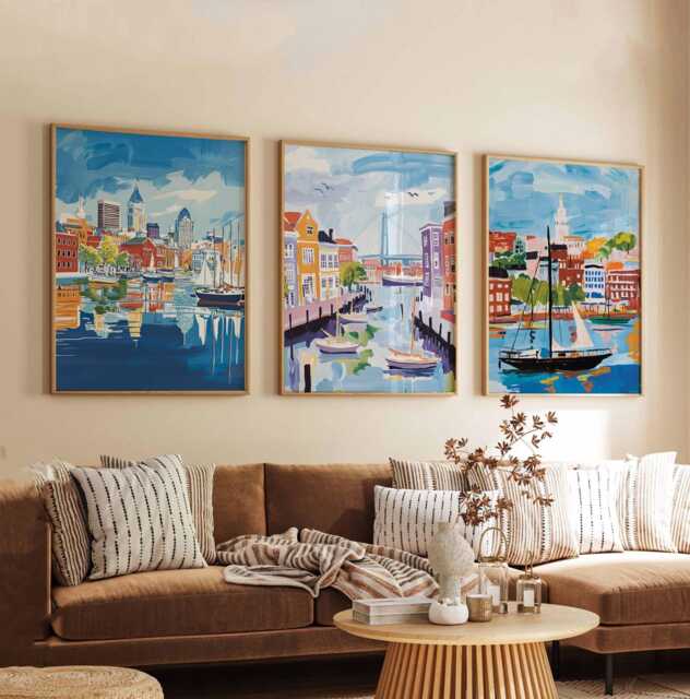 Set Of 3 Baltimore Maryland Posters, Travel Posters Set, Prints, Wall Art, City Decor, Skyline Print - image 1