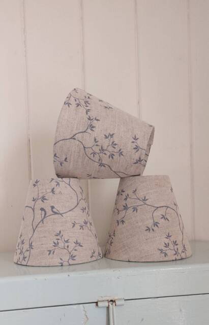 Pure Linen Blue Bird Oatmeal Candle Clip Lampshade For Wall Lights Chandeliers - image 1