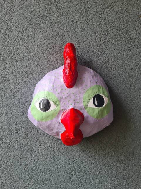 Paper Mache Chicken Head, Concha. Farm Creature, Funny Animal Wall Decor - image 1
