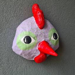 Paper Mache Chicken Head, Concha. Farm Creature, Funny Animal Wall Decor - thumbnail 3