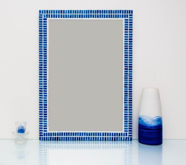 Mosaic Wall Mirror in Blue & Silver ~ Bathroom