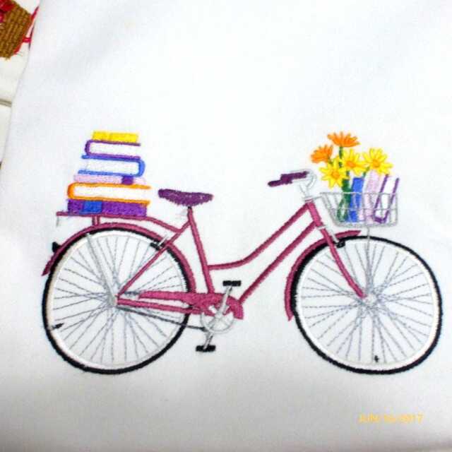 Embroidered September Bicycle Pillow Cover Seasonal Canvas Or Linen - image 1