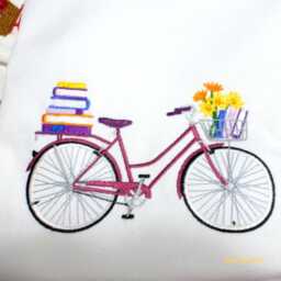 Embroidered September Bicycle Pillow Cover Seasonal Canvas Or Linen - thumbnail 1