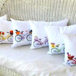 Embroidered September Bicycle Pillow Cover Seasonal Canvas Or Linen - thumbnail 3