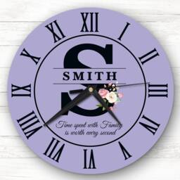 Dusky Purple Family Name Any Initial Personalised Gift Clock