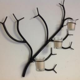 Triple Votive Candle Wall Sconce , Branch Style One Of A Kind Art - thumbnail 2