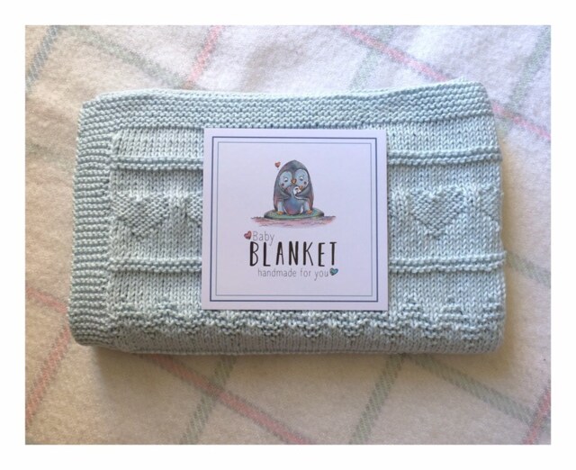 Hand Knitted Baby Blanket Blue 60 X 75cm 100% Cotton/stroller Crib Nursery - image 1