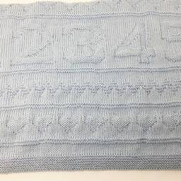 Hand Knitted Baby Blanket Blue 60 X 75cm 100% Cotton/stroller Crib Nursery - thumbnail 4