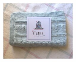 Hand Knitted Baby Blanket Blue 60 X 75cm 100% Cotton/stroller Crib Nursery - thumbnail 1