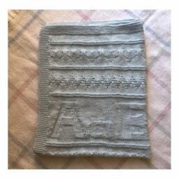 Hand Knitted Baby Blanket Blue 60 X 75cm 100% Cotton/stroller Crib Nursery - thumbnail 3