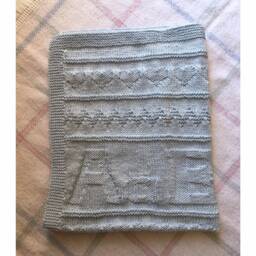 Hand Knitted Baby Blanket Blue 60 X 75cm 100% Cotton/stroller Crib Nursery - thumbnail 2