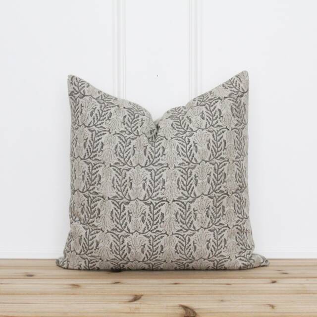 Indian Hand Block Pillow Cover - Gray Blocked Print Fall Throw Covers Printed -- Kensi - image 1