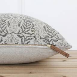 Indian Hand Block Pillow Cover - Gray Blocked Print Fall Throw Covers Printed -- Kensi - thumbnail 2