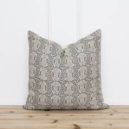 Indian Hand Block Pillow Cover - Gray Blocked Print Fall Throw Covers Printed -- Kensi - thumbnail 1