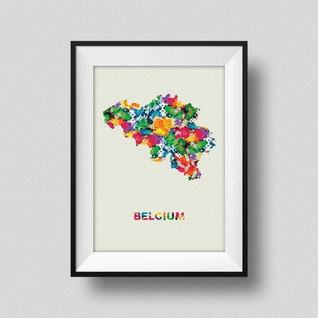 Belgium Watercolor Map Art Print Ink Splash Poster Canvas
