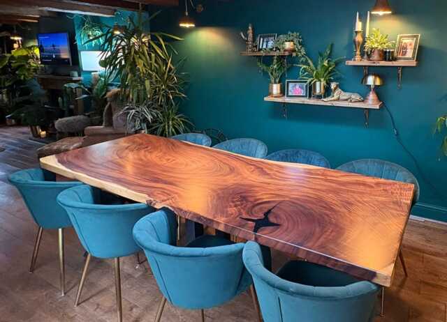 Live Edge Walnut Dining Table, Solid Wood Entire Slab With Metal Legs - image 1
