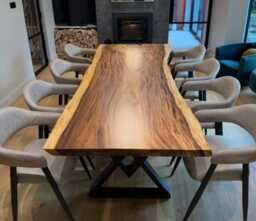 Live Edge Walnut Dining Table, Solid Wood Entire Slab With Metal Legs - thumbnail 3