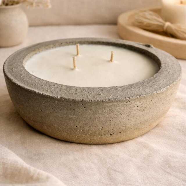 Aromatherapy Amber Candle in Rustic Concrete Bowl, Aesthetic Cement Vessel With Soy Scented - image 1