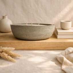 Aromatherapy Amber Candle in Rustic Concrete Bowl, Aesthetic Cement Vessel With Soy Scented - thumbnail 3