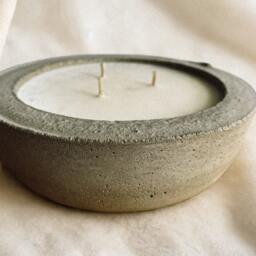 Aromatherapy Amber Candle in Rustic Concrete Bowl, Aesthetic Cement Vessel With Soy Scented - thumbnail 2