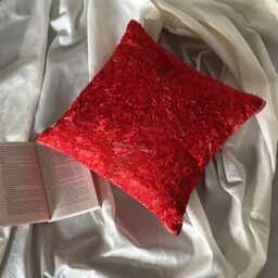 Ribbon Embroidered Solid Pattern, Red Art Silk, 24x24/26x26 Modern Euro Sham - Hot Satin - thumbnail 3