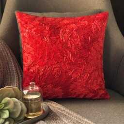 Ribbon Embroidered Solid Pattern, Red Art Silk, 24x24/26x26 Modern Euro Sham - Hot Satin - thumbnail 2