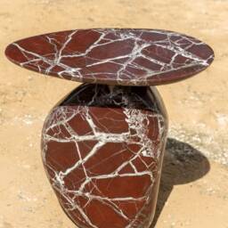 Rosso Levanto Marble End Table Bespoke Italian Stone Side Table, Custom Luxury Furniture - thumbnail 2