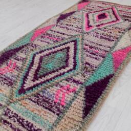 Purple & Pink Vintage Runner Boujaad - Runner Rug Moroccan 2x10 Hallway Genuine Lamb Wool - thumbnail 4