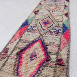 Purple & Pink Vintage Runner Boujaad - Runner Rug Moroccan 2x10 Hallway Genuine Lamb Wool - thumbnail 2