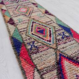 Purple & Pink Vintage Runner Boujaad - Runner Rug Moroccan 2x10 Hallway Genuine Lamb Wool - thumbnail 3