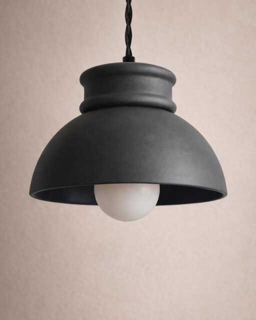 Small Pompeii - Ceramic Pendant Ceiling Light Handmade Minimalist Dome Hanging Fixture in Shadow Charcoal Gray - image 1