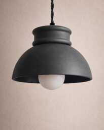 Small Pompeii - Ceramic Pendant Ceiling Light Handmade Minimalist Dome Hanging Fixture in Shadow Charcoal Gray