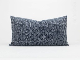 Hmong Indigo Batik Lumbar Pillow Cover Hill Tribe Handspun Cotton - 13 X 24 - thumbnail 1