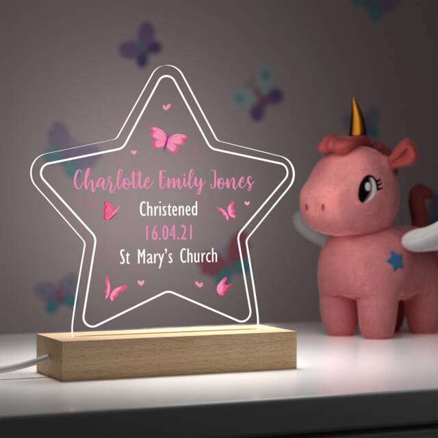 Christening Light Up Gift For Girls Goddaughter, Pink Nursery Decor Sign, Led Night Light - image 1