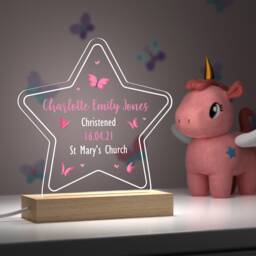 Christening Light Up Gift For Girls Goddaughter, Pink Nursery Decor Sign, Led Night Light - thumbnail 1