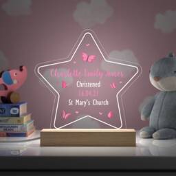 Christening Light Up Gift For Girls Goddaughter, Pink Nursery Decor Sign, Led Night Light - thumbnail 2