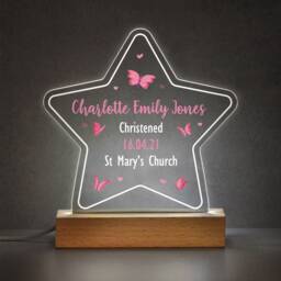 Christening Light Up Gift For Girls Goddaughter, Pink Nursery Decor Sign, Led Night Light - thumbnail 3