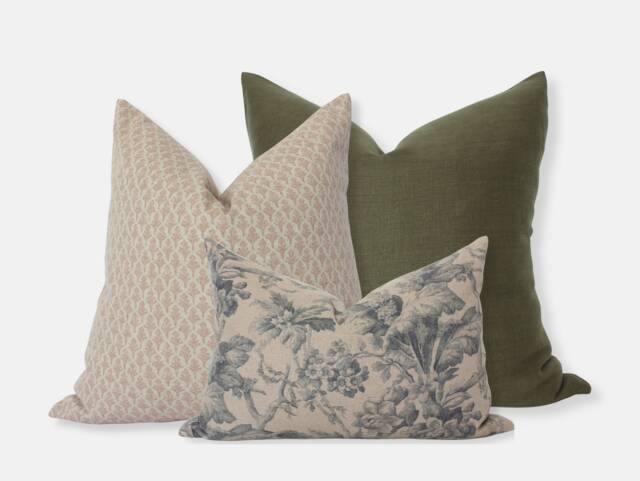 Olive Pillow Combination, Throw Sets Modern, Neutral Cover Set, Cover, Cream Blush Set Of 3 -- Peyton - image 1
