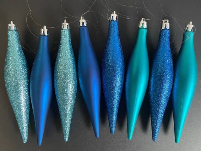 Blue Teal Icicle Drop Bauble Pendants Glitter Matt Finish 4 Or 8 Pack. 16cm Teardrop Christmas Baubles For Creating Wreaths Xmas Displays - image 1